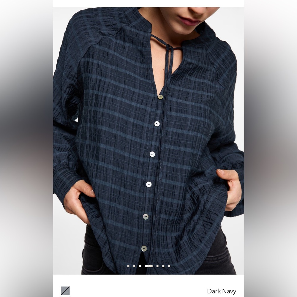 Mango Dark Navy Button-Up Blouse Long sleeve NWT